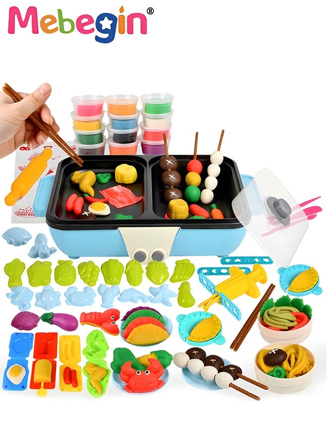 Kitchen Pot Shape 55 Pcs Playdough Tool Set for Toddlers,Foods Vegetables Meat Seafood Creations Noodle Playset Maker Machine Playdough Kit for Kids,Boys and Girls Dough Birthday for Kids Gift