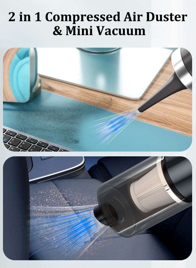 2 in 1 Air Duster / Mini Vacuum 4000mAh 120W 8000pa Suction, Foldable Compressed Air Duster Rechargeable Handheld Vacuum Cordless Keyboard Cleaner Air Blower Car Vacuum Cleaner for Compute/Car/House