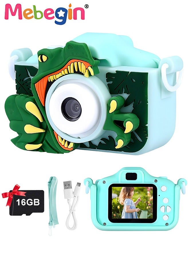 Dinosaur Shape Kids Toy Camera for Kids 1080P HD Toddler Digital Video Camera with 16G SD Card,Portable HD 48 Million Pixels Kids Selfie Camera Perfect Birthday Gifts Green