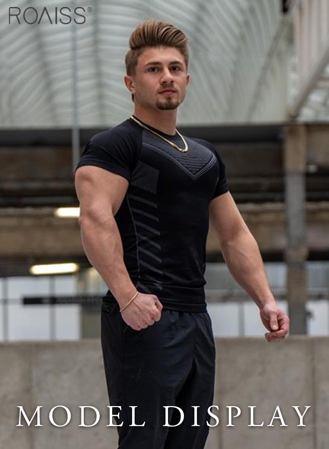 Men's Casual Elastic Fitness T-Shirt Comfortable Breathable Tight Short Sleeved Training Pullover