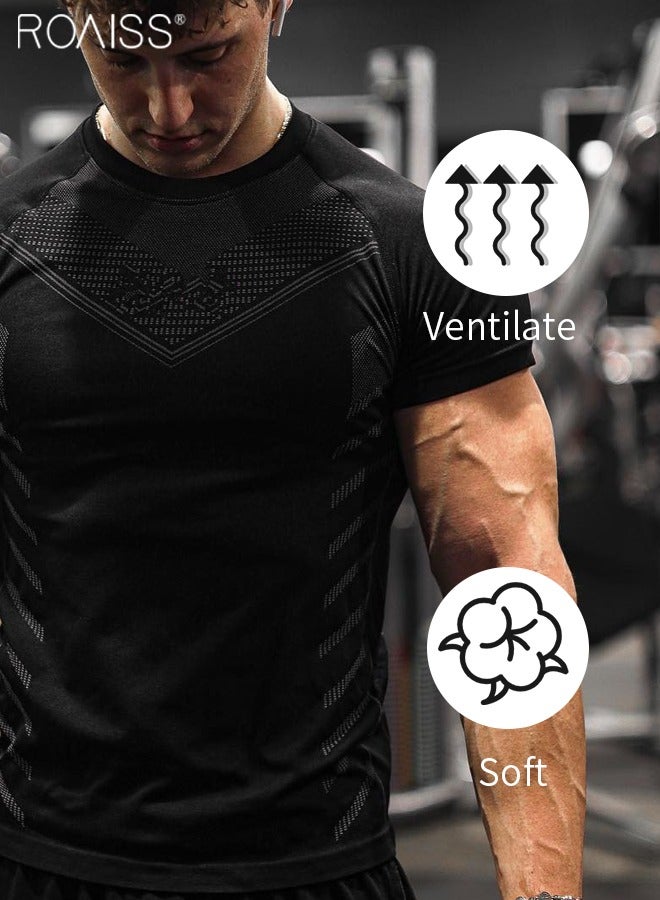 Men's Casual Elastic Fitness T-Shirt Comfortable Breathable Tight Short Sleeved Training Pullover