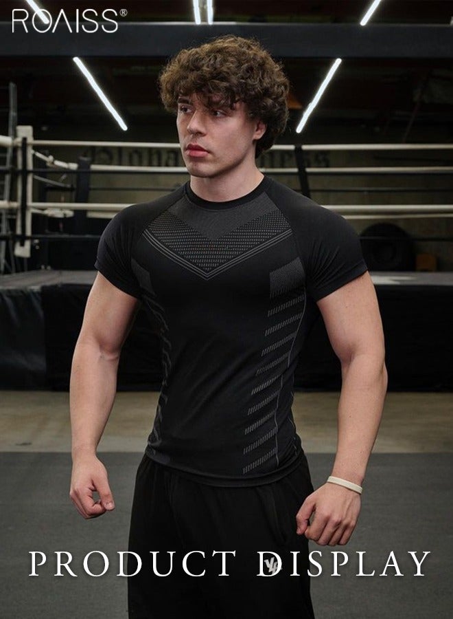 Men's Casual Elastic Fitness T-Shirt Comfortable Breathable Tight Short Sleeved Training Pullover