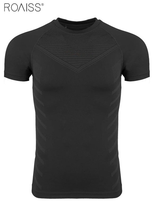 Men's Casual Elastic Fitness T-Shirt Comfortable Breathable Tight Short Sleeved Training Pullover