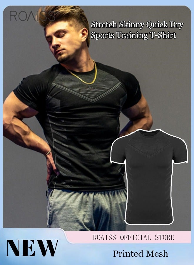 Men's Casual Elastic Fitness T-Shirt Comfortable Breathable Tight Short Sleeved Training Pullover