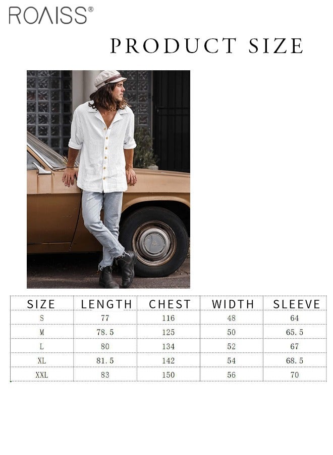 Mens Button Up Shirts Long Sleeve Linen Beach Casual Cotton Summer Lightweight Tops