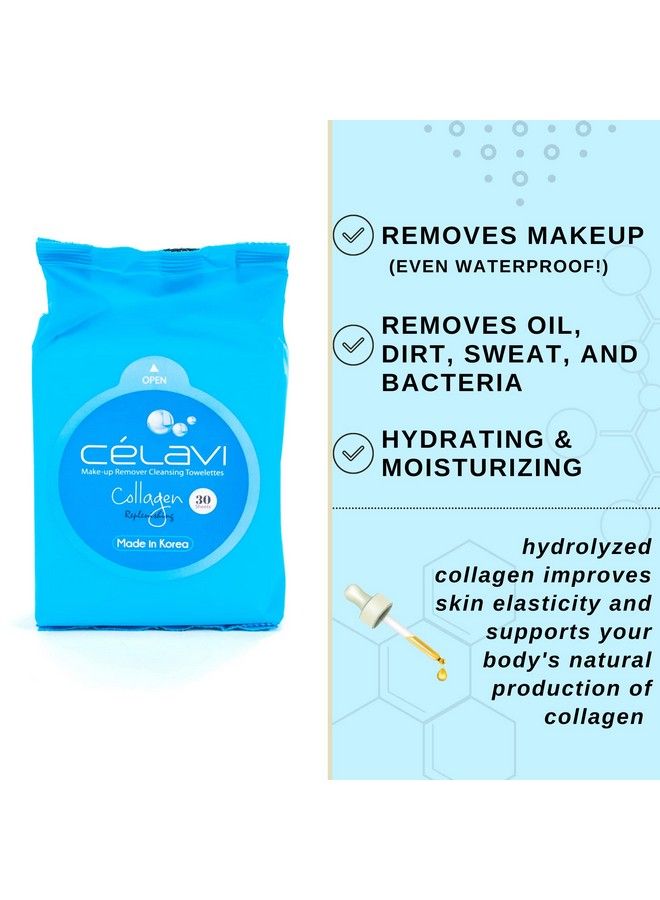 Celavi Makeup Remover Cleansing Wipes Removing Towelettes 2 Packs 60 Sheets (Collagen)