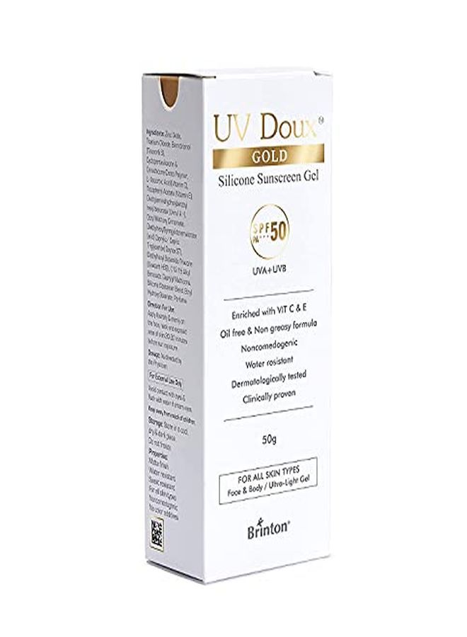 Uv Doux Gold Silicone Sunscreen Gel Spf 50 Pa+++ Uva/Uvb With Broad Spectrum Water Resistant Best Spf Sunscreen For Women 50 G