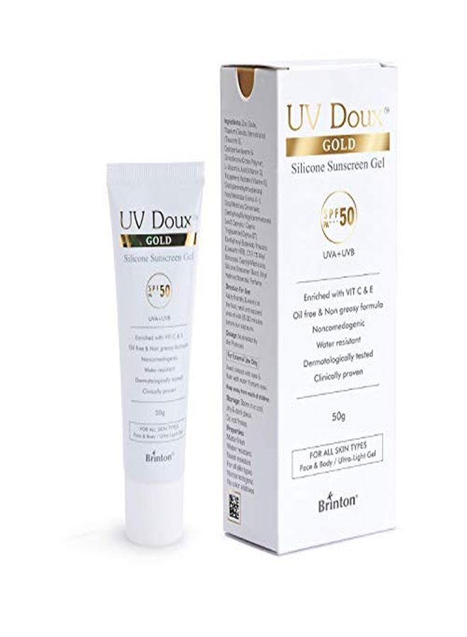 Uv Doux Gold Silicone Sunscreen Gel Spf 50 Pa+++ Uva/Uvb With Broad Spectrum Water Resistant Best Spf Sunscreen For Women 50 G