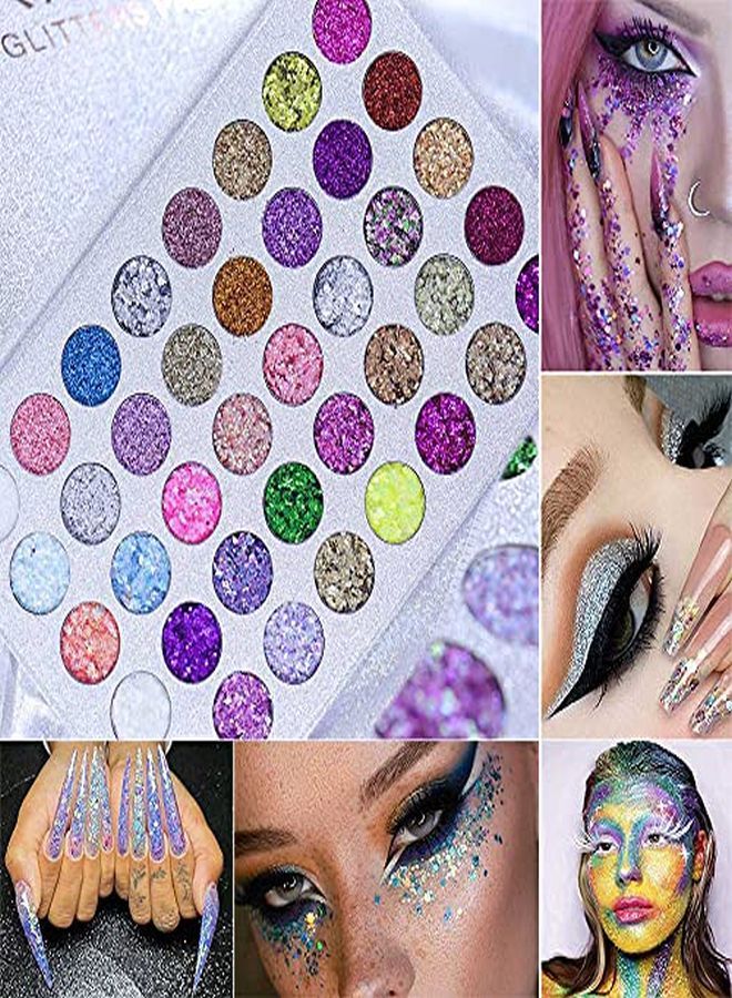 Cakaila 40 Colors Glitter Shimmery Sparkle Glittery Eyeshadow Makeup Palette Pallet,Pink Silver Red Rose Green Sparkling Sparkly Glitter Gel Glue Pigment Eyeshadow Face Paint Makeup Palette For Girls