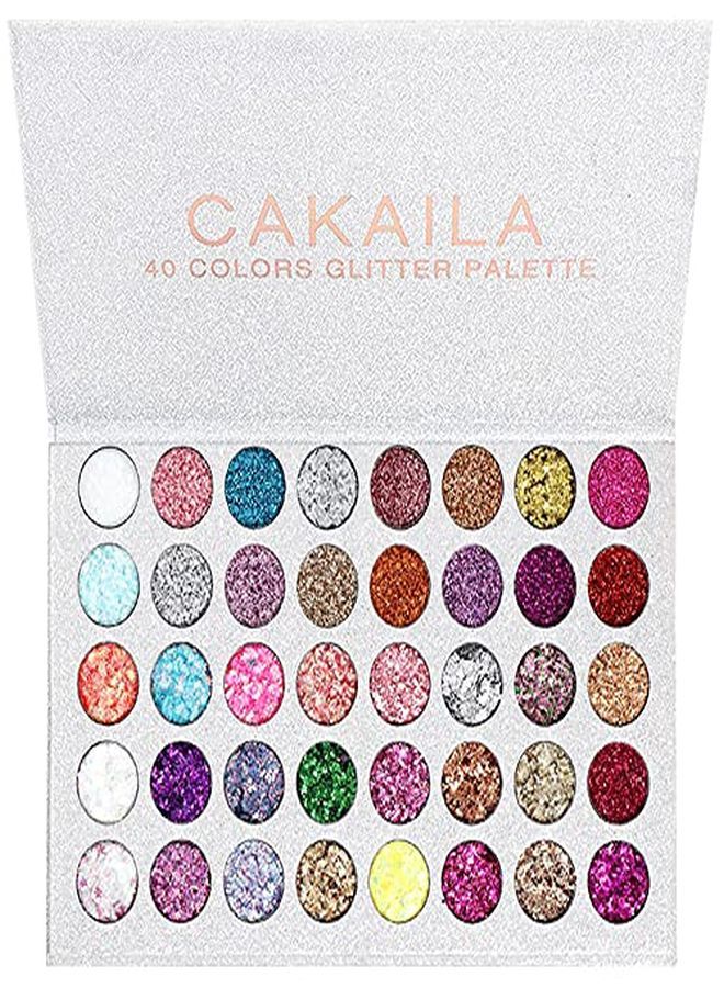 Cakaila 40 Colors Glitter Shimmery Sparkle Glittery Eyeshadow Makeup Palette Pallet,Pink Silver Red Rose Green Sparkling Sparkly Glitter Gel Glue Pigment Eyeshadow Face Paint Makeup Palette For Girls