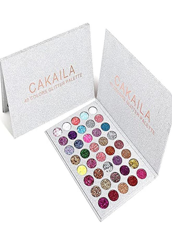 Cakaila 40 Colors Glitter Shimmery Sparkle Glittery Eyeshadow Makeup Palette Pallet,Pink Silver Red Rose Green Sparkling Sparkly Glitter Gel Glue Pigment Eyeshadow Face Paint Makeup Palette For Girls