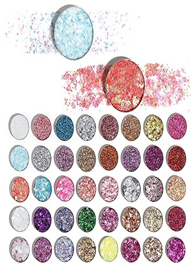 Cakaila 40 Colors Glitter Shimmery Sparkle Glittery Eyeshadow Makeup Palette Pallet,Pink Silver Red Rose Green Sparkling Sparkly Glitter Gel Glue Pigment Eyeshadow Face Paint Makeup Palette For Girls