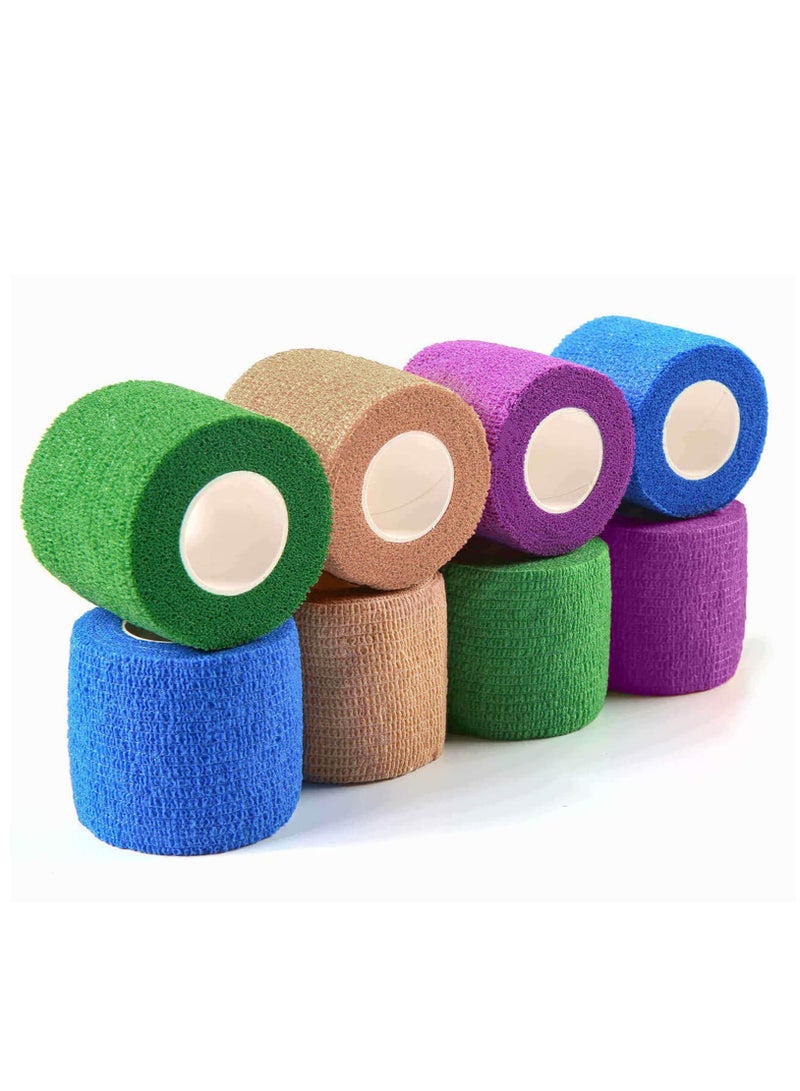 Self-Adherent Non Woven Bandage Wrap, Self Adhesive Pet Vet Wrap Bandage, Sports Cohesive Tape for Wrist, Ankle Sprains & Swelling, Wrist Ankle 2 Inch x 8 Rolls