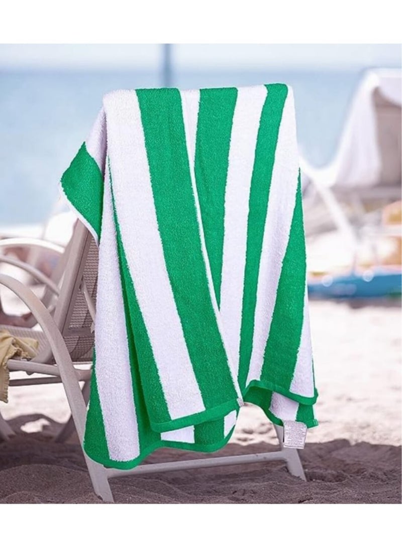 Luxury Pool Towels, 90x180cm, (1pcs) (Green & White Stripe)