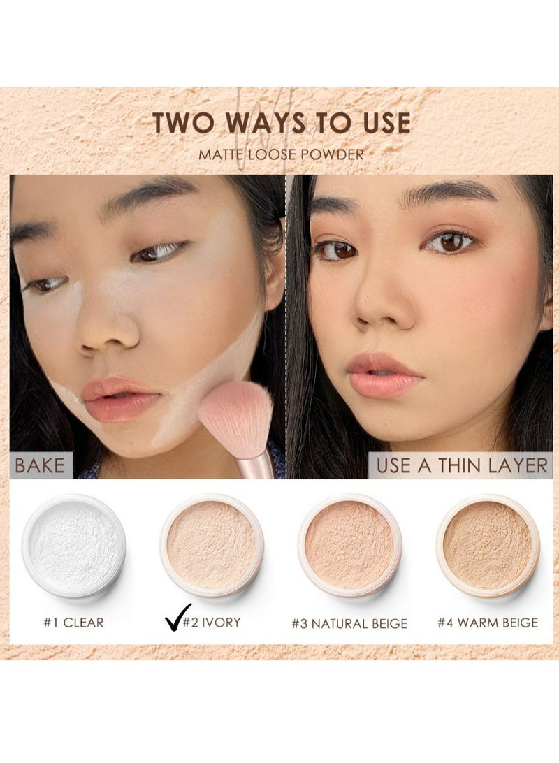 Set of Perfect Face Matte Primer + Concealer with High Cover Brush Soft Matte Complete Concealer -#1 + Perfect Base Lasting Poreless Liquid Foundation-01 Ivory + Baking & Setting Powder #02 Ivory