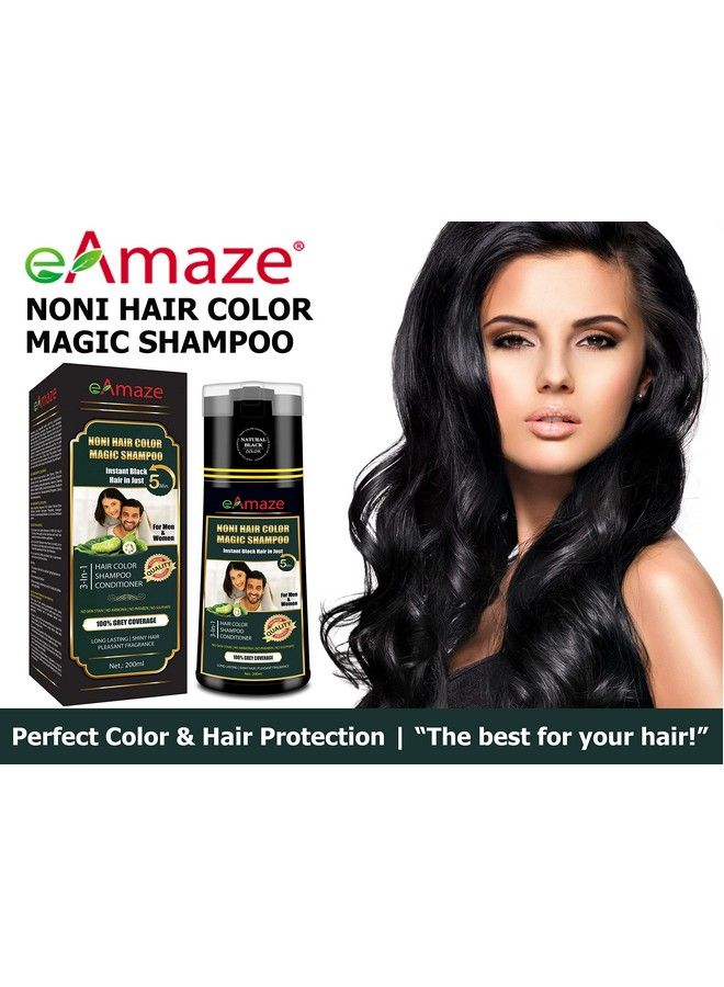 Noni Hair Color Shampoo 200Ml (Natural Black) Professional Hair Color At Home ; No Skin Stain No Ammonia No Paraben No Sulphate ; Enriched With Noni Extract And Argan Extract
