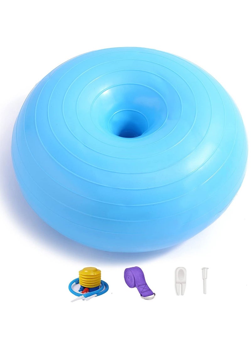 Donut Fitness Ball, Yoga & Pilates Ball, Thickening Anti-Blast, Swiss Stability Ball for Yoga, Core and Balance Training, for Home Classroom Gymnastics Gym Workout (with Hand Pump & Yoga Strap)