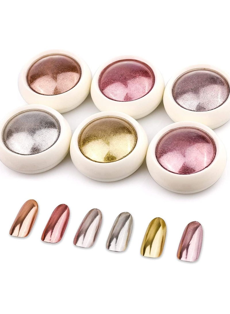 6 Jars Rose Gold Mirror Effect Manicure Pigment Glitter Dust for Salon Home DIY Nail Art Deco