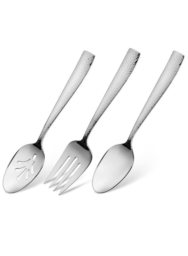 9Piece Hammered 18/10 Stainless Steel Silverware Serving Spoons And Forks Set Hostess Buffet Flatware Utensils