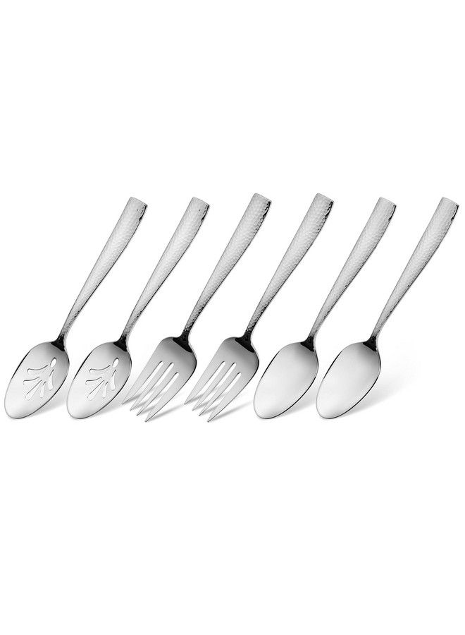9Piece Hammered 18/10 Stainless Steel Silverware Serving Spoons And Forks Set Hostess Buffet Flatware Utensils