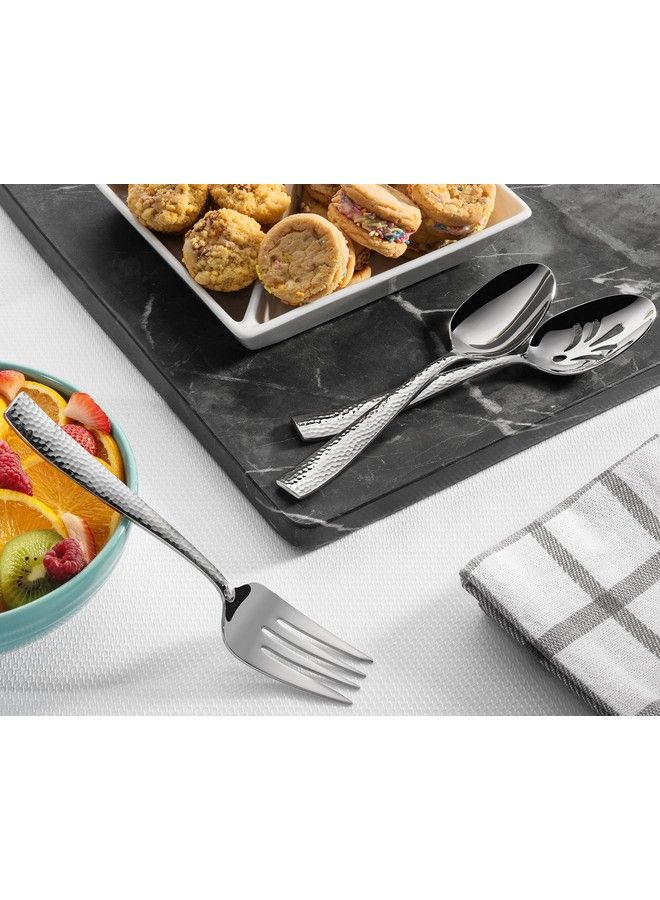 9Piece Hammered 18/10 Stainless Steel Silverware Serving Spoons And Forks Set Hostess Buffet Flatware Utensils