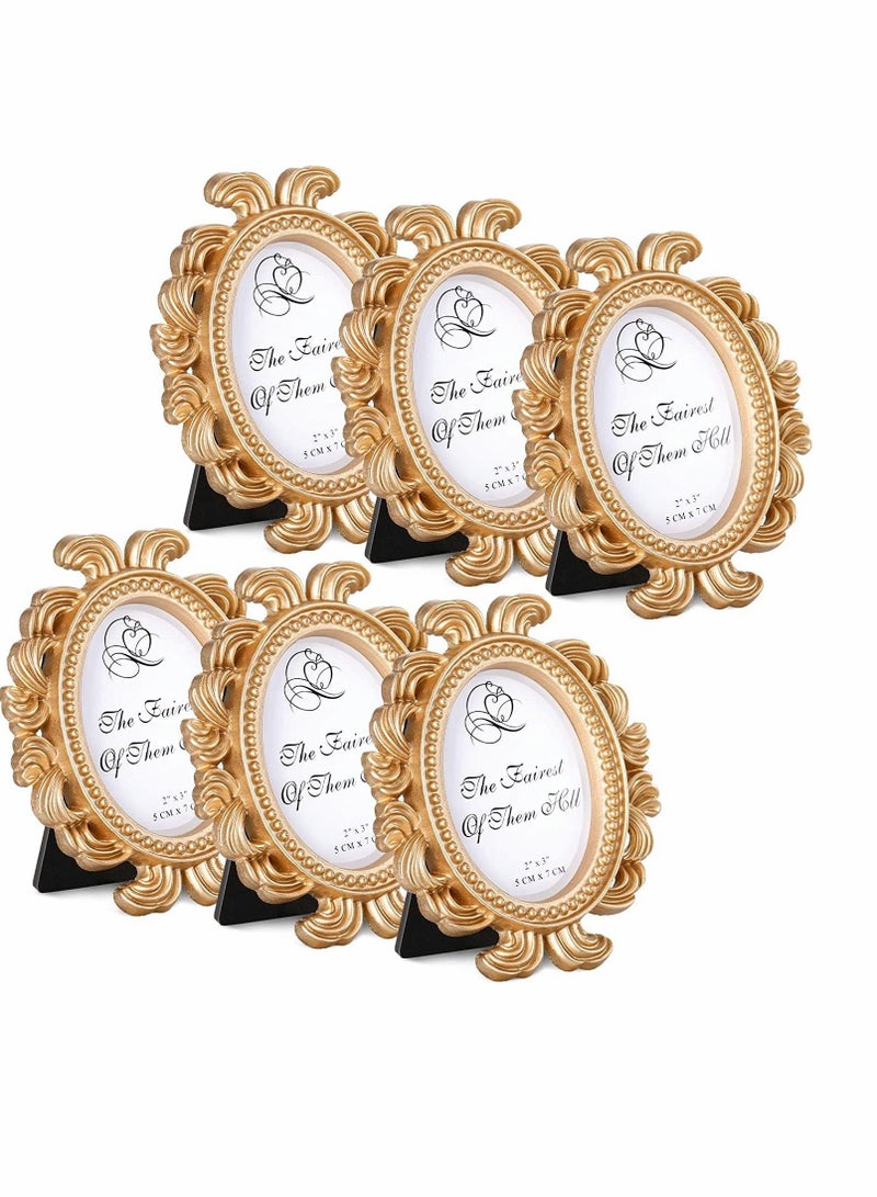 Vintage Picture Frame  Antique Photo Frame Mini Picture Frame  Baroque Place Card Photo Holder Resin Oval Frame Table Top Display Frame Party Decorations Resin Frame Gold 6 Pieces