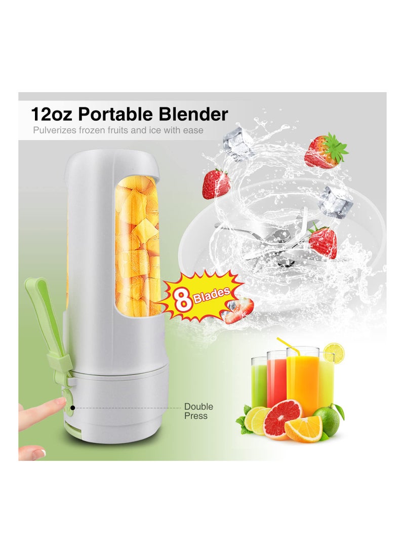 Portable Blender, SYOSI 12 oz One-handed Drinking Mini Blender Juicer Water Bottle with Lid USB Rechargeable, BPA-Free with 8 Blades for Smoothies/Fruit Shakes/Baby Food, Usb Charging (Green)