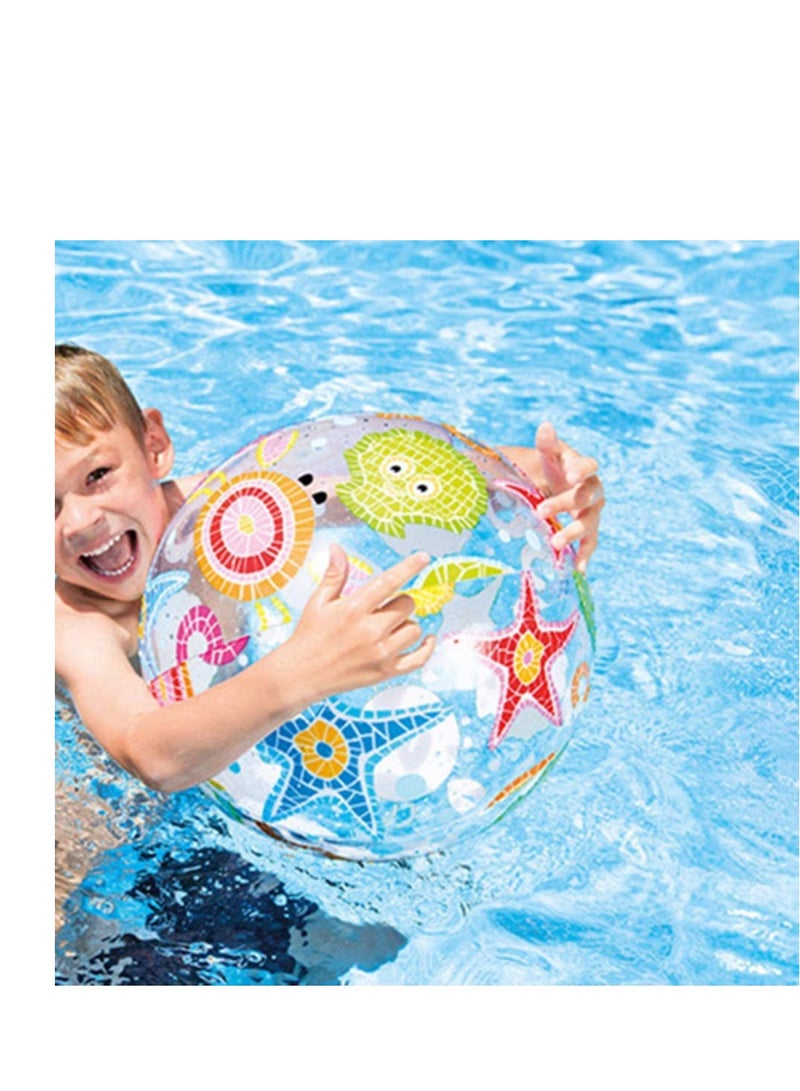 3pcs Inflatable Beach Ball for Kids, Clear Game Pool Toy, Colorful Sea Creature Print Water Ball for Swimming Pool Beach Toys Summer Party Fun Decorations (Random Pattern)