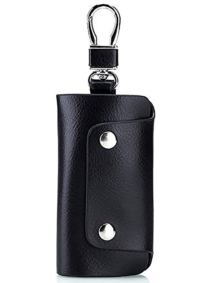 Unisex Genuine Cow Leather Keychain Bag Men Women Key Holder Organizer Pouch Car Key Case Magnetic Buckle-Black