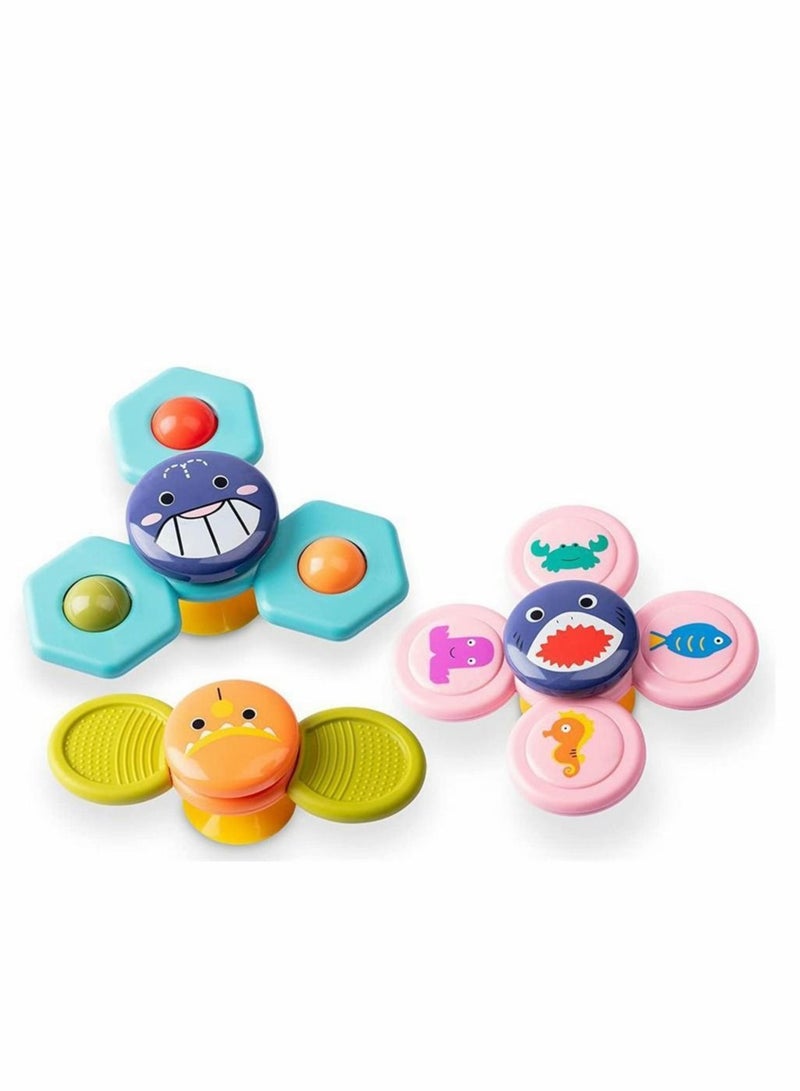 Baby Cup Spinner Toy with Suction Cup 3 Pack Baby Bath Toys Spinner Toys Cartoon Spinning Suction Toys Lovely Gift for Baby and Children