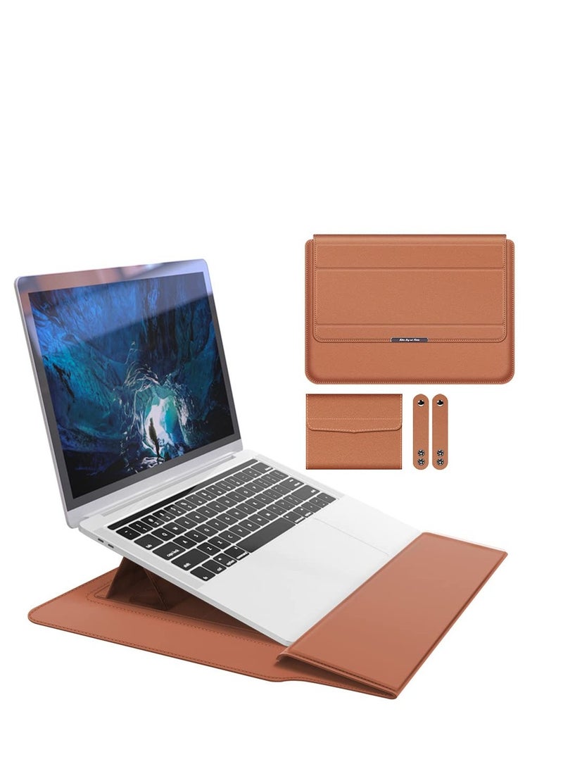 Laptop Sleeve Compatible with 13-13.3 inch MacBook Pro/Air , Smart Sleeve All-in-One Protective Carrying Case | Invisible Stand | Wrist Rest | Storage Pouch(Brown)