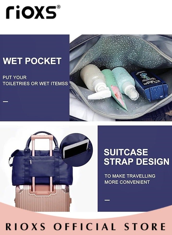 Travel Duffle Bag, Large Capacity Gym Bag, Sports Tote with Dry and Wet Separated Pocket, Multi Pocket Luggage Bag, Weekender Overnight Bag, Water Resistant Workout Bag for Women and Men, Shoulder Bag Tote Bag, Blue Carry-on Travel Bags