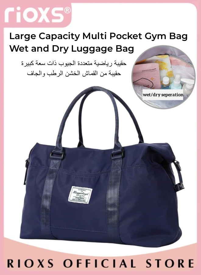 Travel Duffle Bag, Large Capacity Gym Bag, Sports Tote with Dry and Wet Separated Pocket, Multi Pocket Luggage Bag, Weekender Overnight Bag, Water Resistant Workout Bag for Women and Men, Shoulder Bag Tote Bag, Blue Carry-on Travel Bags