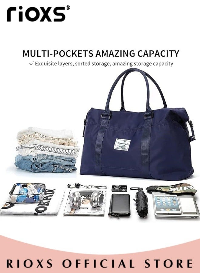 Travel Duffle Bag, Large Capacity Gym Bag, Sports Tote with Dry and Wet Separated Pocket, Multi Pocket Luggage Bag, Weekender Overnight Bag, Water Resistant Workout Bag for Women and Men, Shoulder Bag Tote Bag, Blue Carry-on Travel Bags