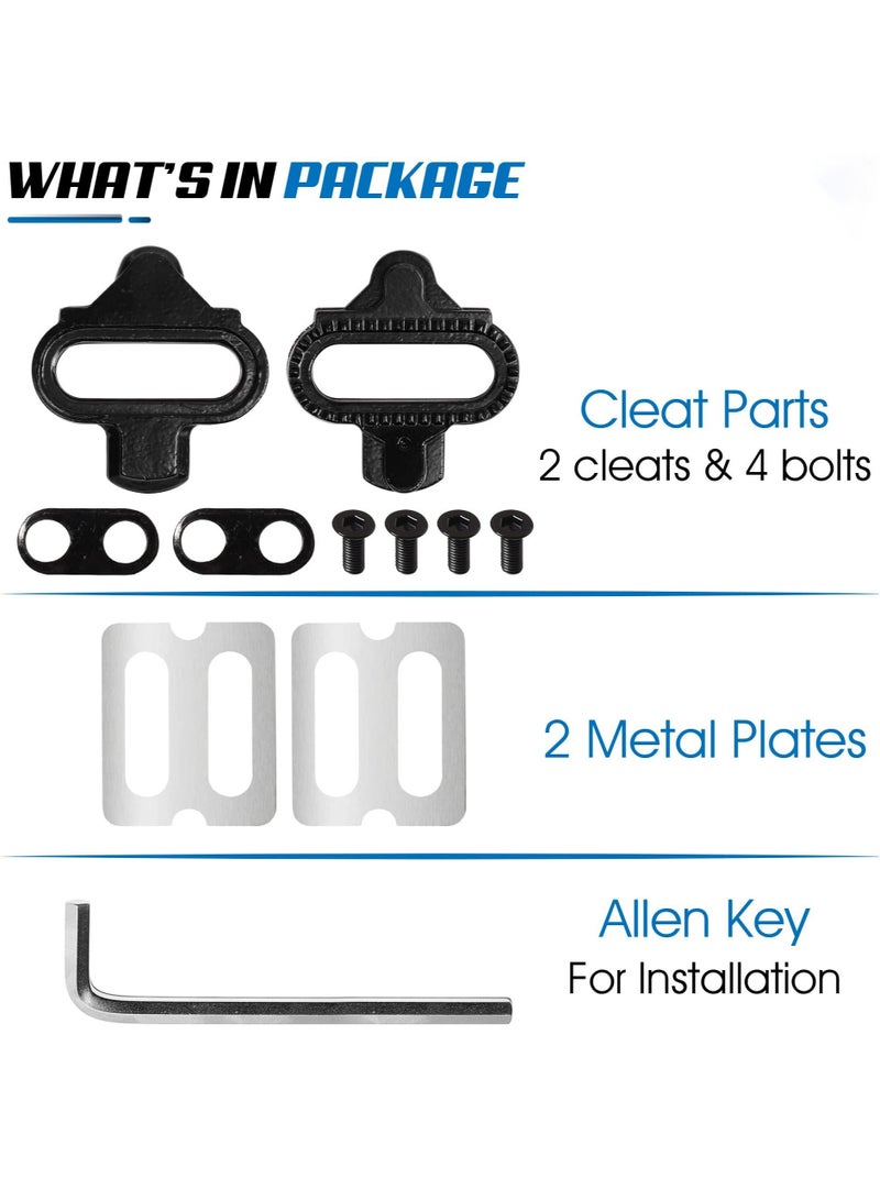 Mountain Bike Pedal Cleats, SHIMANO SPD Compatible, Pair of Black Bicycle Cleats with Metal Plates, Foot Cleats Cleats for Indoor Cycling and Outdoor Road Cycling Shoes