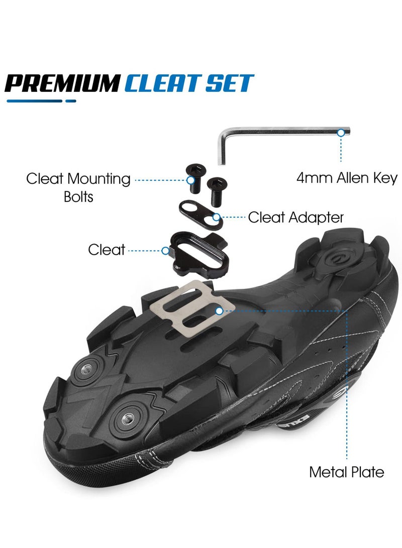 Mountain Bike Pedal Cleats, SHIMANO SPD Compatible, Pair of Black Bicycle Cleats with Metal Plates, Foot Cleats Cleats for Indoor Cycling and Outdoor Road Cycling Shoes