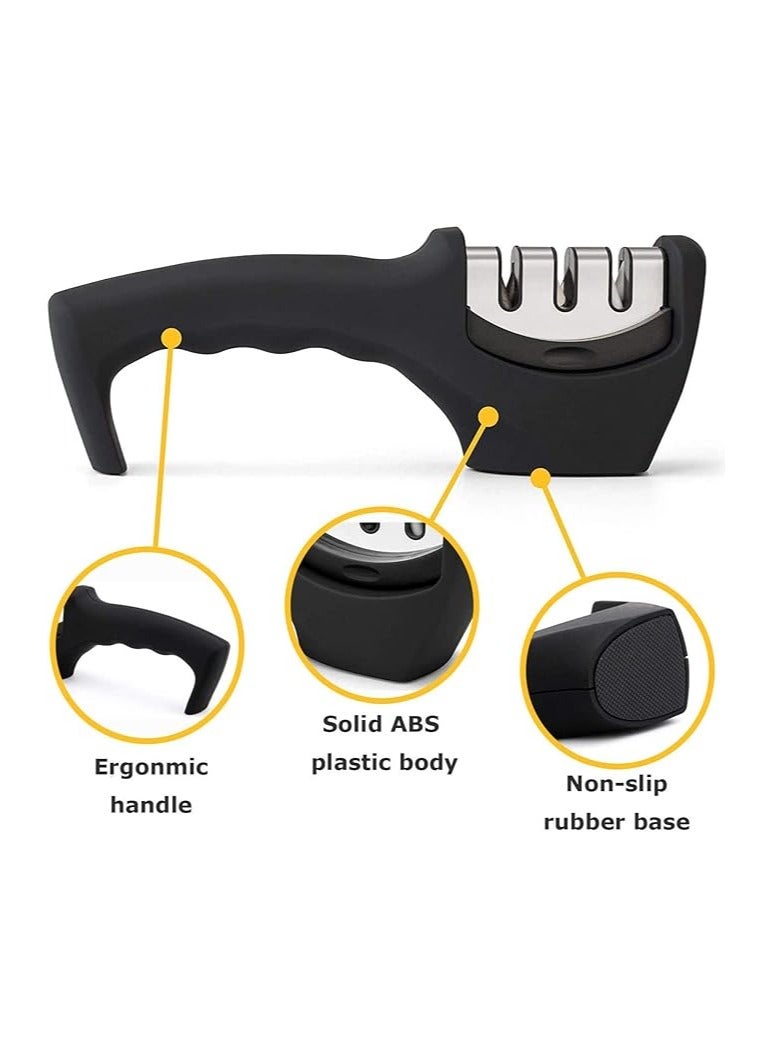 1pc Black 3 Stages Type Quick Sharpening Tool Knife Sharpener Handheld Multi Function With Non Slip Base Kitchen Knives