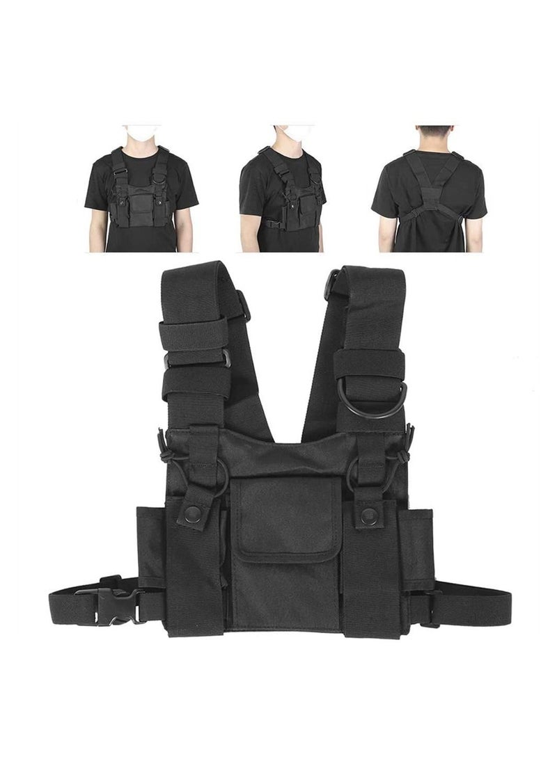 Chest Bag, Bag Shoulder Holster Radio Harness Front Pack Pouch Vest Rig Two Way Walkie Talkie with Pouch, Black