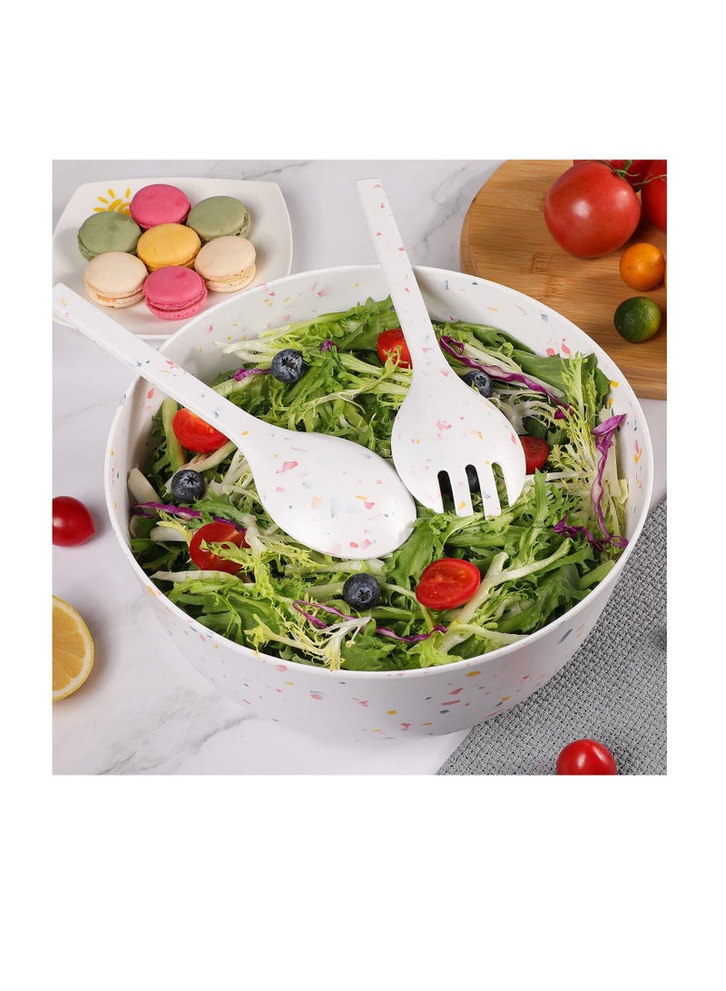 Large Mixing Bowl with Servers Set of 4 – Accessories Kitchen Pantry Ware Multi Purpose,Salad Serveware with Bamboo Lid and Spoon, Bamboo Fiber White Bowl