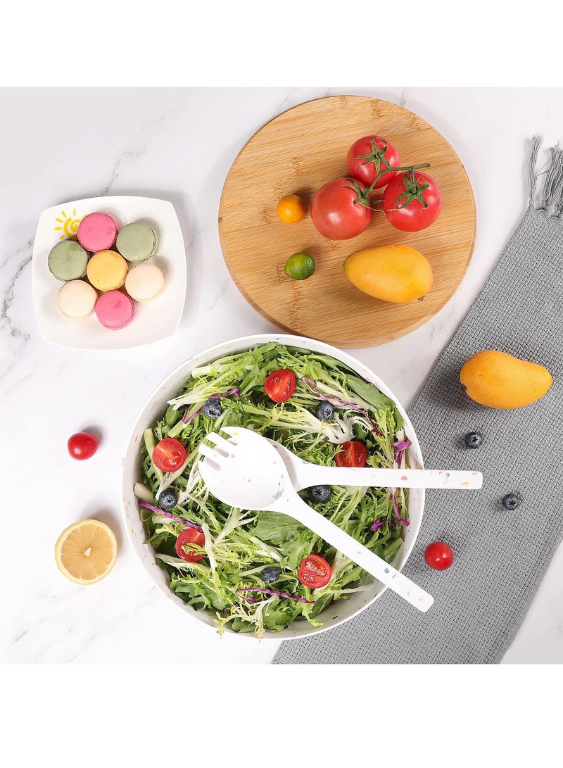 Large Mixing Bowl with Servers Set of 4 – Accessories Kitchen Pantry Ware Multi Purpose,Salad Serveware with Bamboo Lid and Spoon, Bamboo Fiber White Bowl