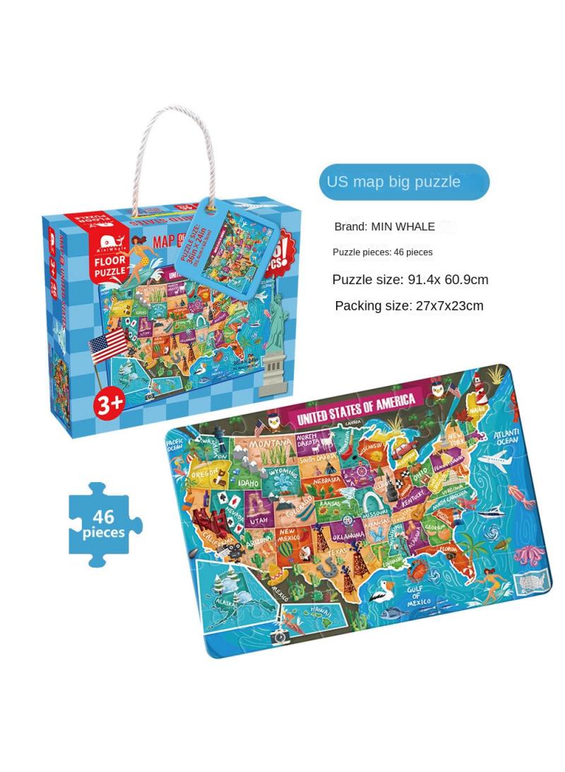 46 Pieces Paper Puzzle Of The United States Map Children'S Puzzle 3-6 Year Old Intelligence Development Toys Children'S Day Gifts Birthday Gifts