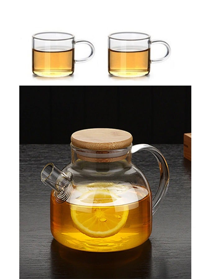 Heat Resistant Glass Tea Infuser Pot With Wooden Cover Flower Tea Puer kettle