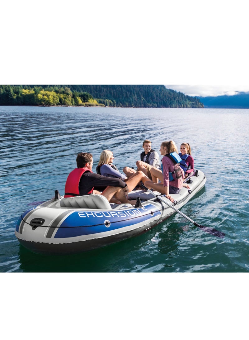 Excursion 5 Boat Set 5 Person Inflatable Boat for Fishing, Camping and Leisure Activities on the Lake