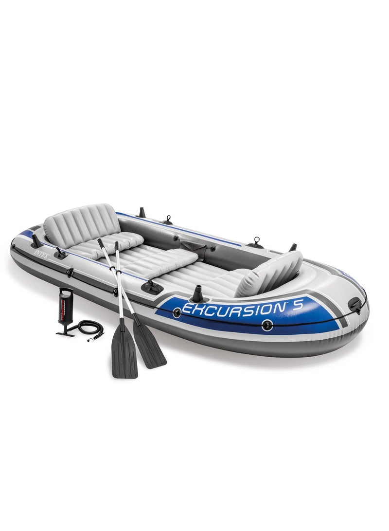 Excursion 5 Boat Set 5 Person Inflatable Boat for Fishing, Camping and Leisure Activities on the Lake