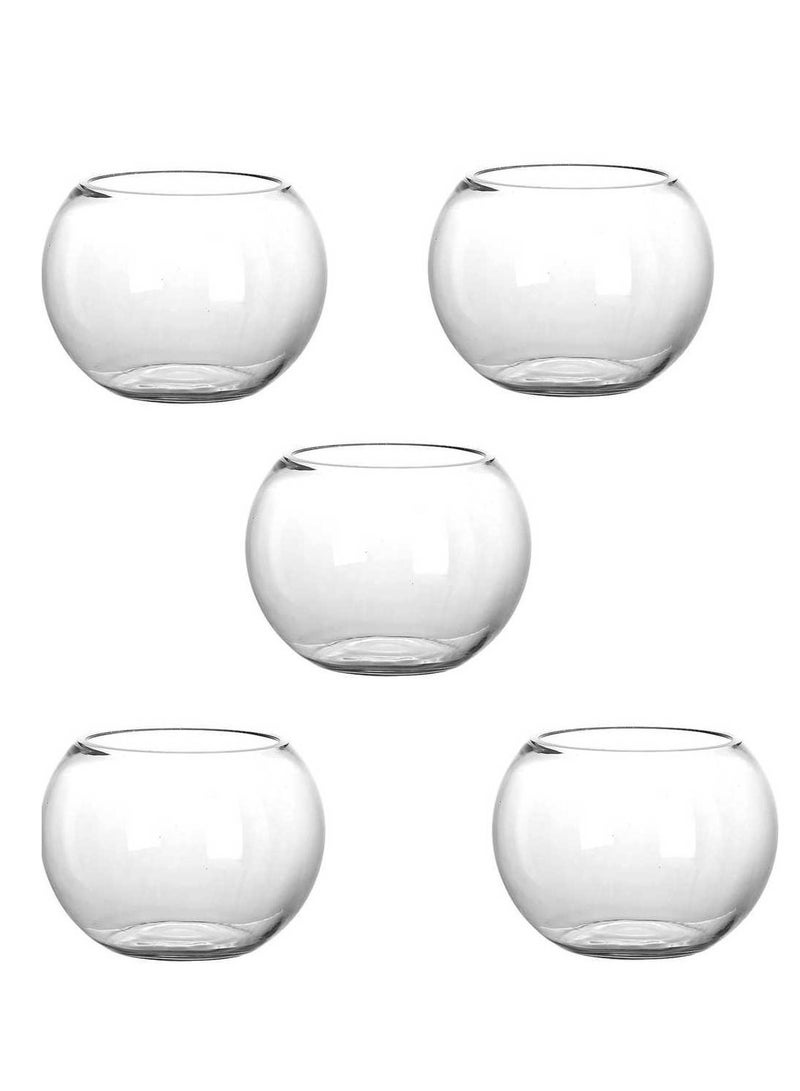 5PC Set of 6 Inch Round Glass Bowls Versatile Aquariums Flower Vases or Terrariums for Weddings and Events