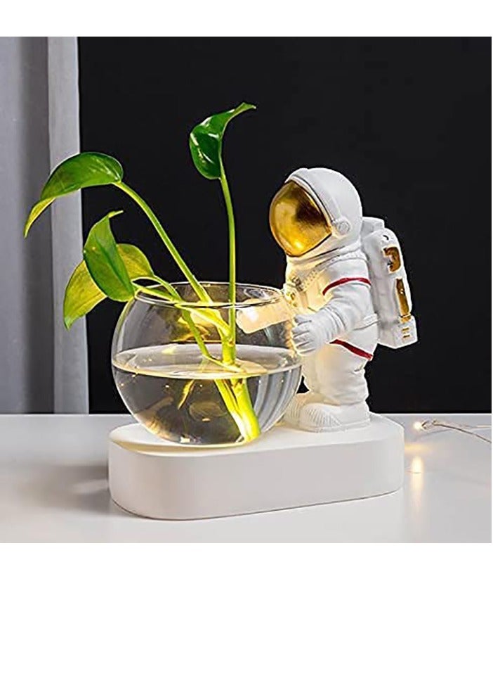 Astronaut Planter Spaceman Glass Vase Astronaut Resin Hydroponics Flower Vases Led Light Nordic Modern Succulent Flower Pot Creative Decor White for Home Office Table