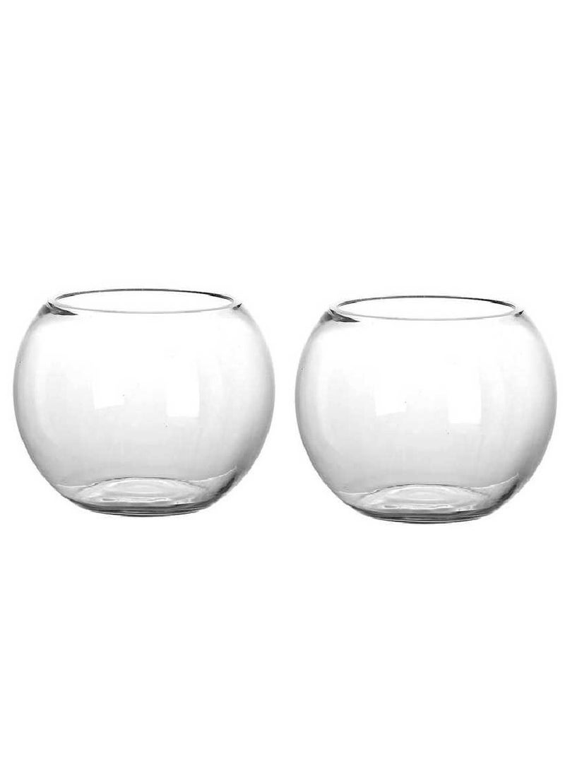 2 Sets of  8 Inch Round Glass Bowls - Versatile Aquarium, Fish Tank, Flower Vase
