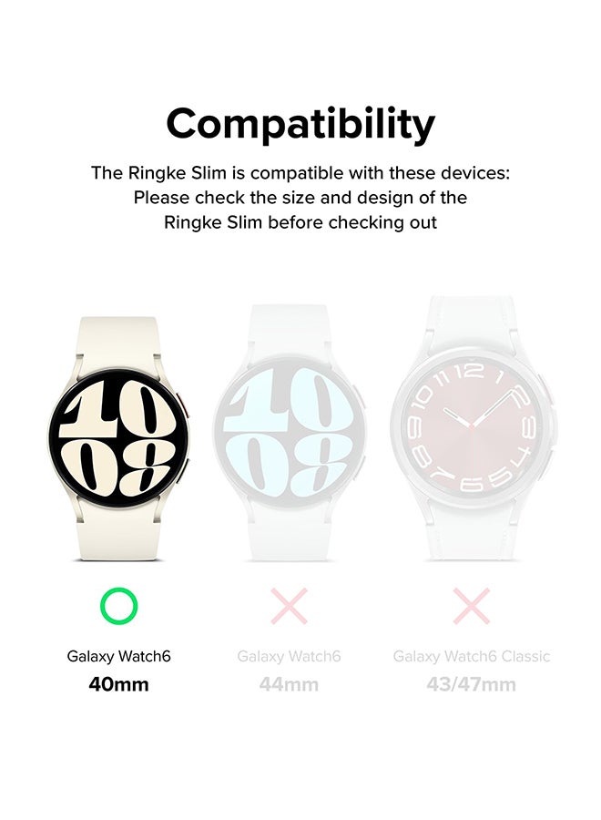 Slim Case 2 Pack For Samsung Galaxy Watch 6 40mm, 6 Bezel Frame Only Premium Lightweight PC Hard Thin Cover- Clear + Dark Chrome Multicolour