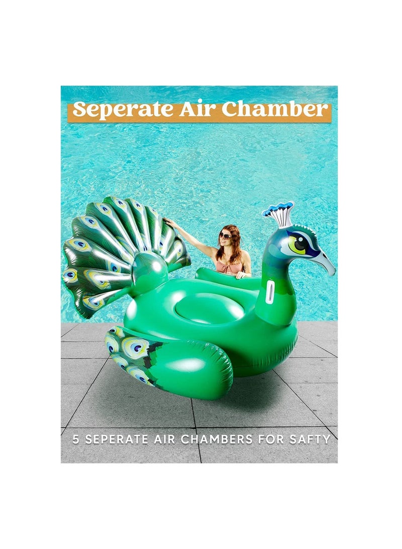 COOLBABY Inflatable Peacock Pool Float Ride on Raft for Swimming Pool Beach Floaties Party Decoration Toys Pool Island Summer Pool Raft Lounge
