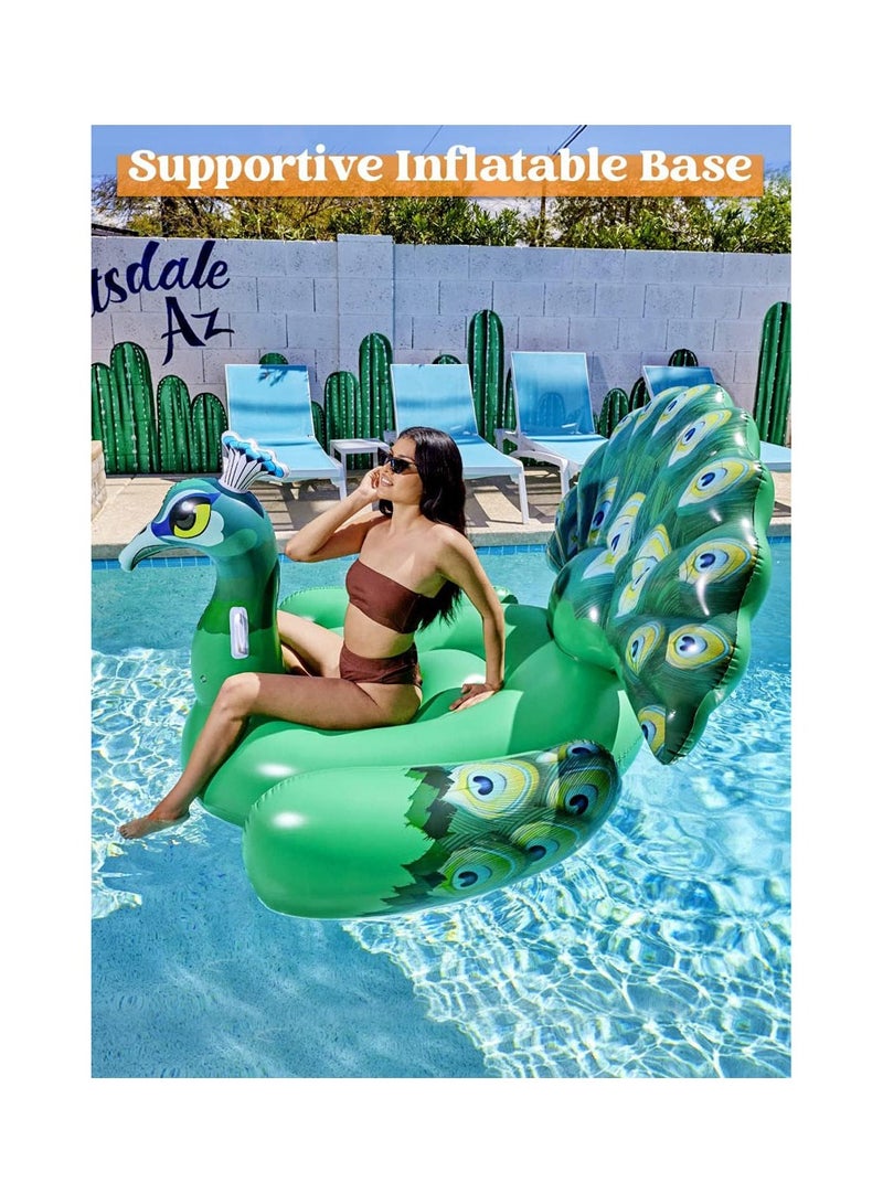 COOLBABY Inflatable Peacock Pool Float Ride on Raft for Swimming Pool Beach Floaties Party Decoration Toys Pool Island Summer Pool Raft Lounge